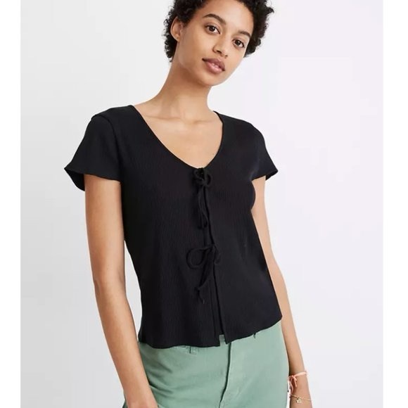 Madewell Ribbed Bow-Front Tee - Picture 4 of 4